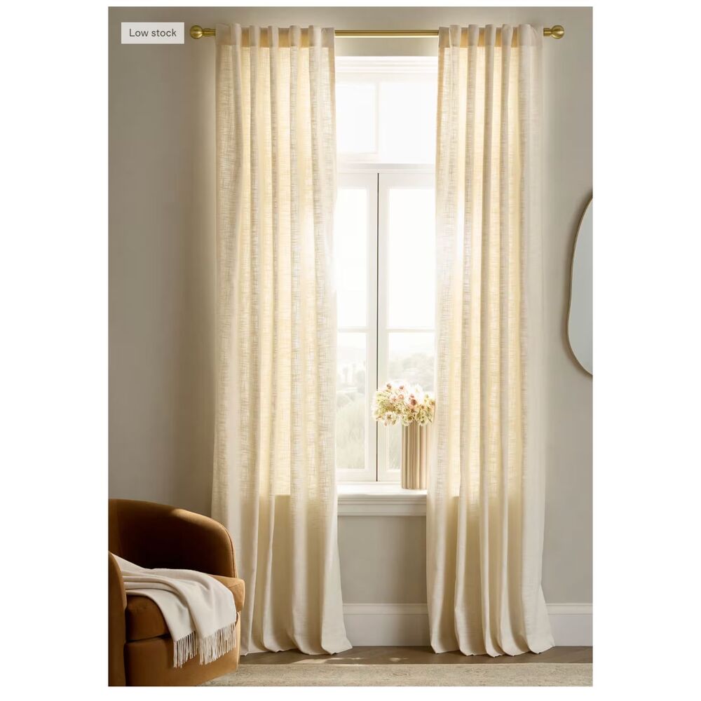 Quince Textured Cotton Curtain (sheer) 48x96 (Pair) Ivory